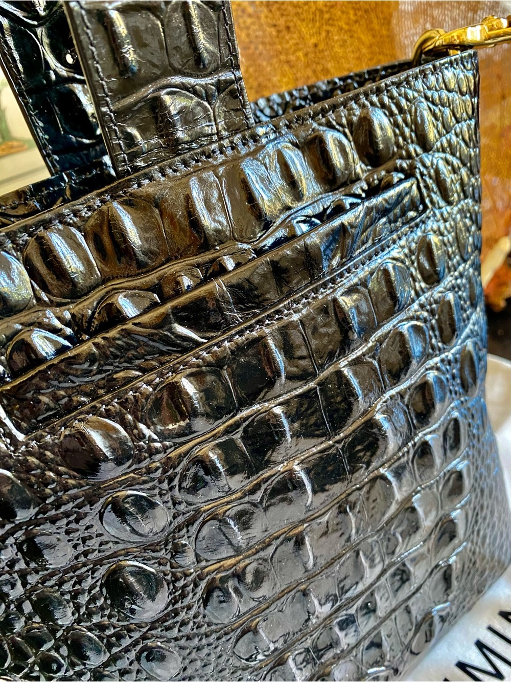 BRAHMIN BLACK LUXE FAITH HANDBAG ~SWAROVSKI CRYSTALS (($365)) Luxury Black Croc - Picture 7 of 14